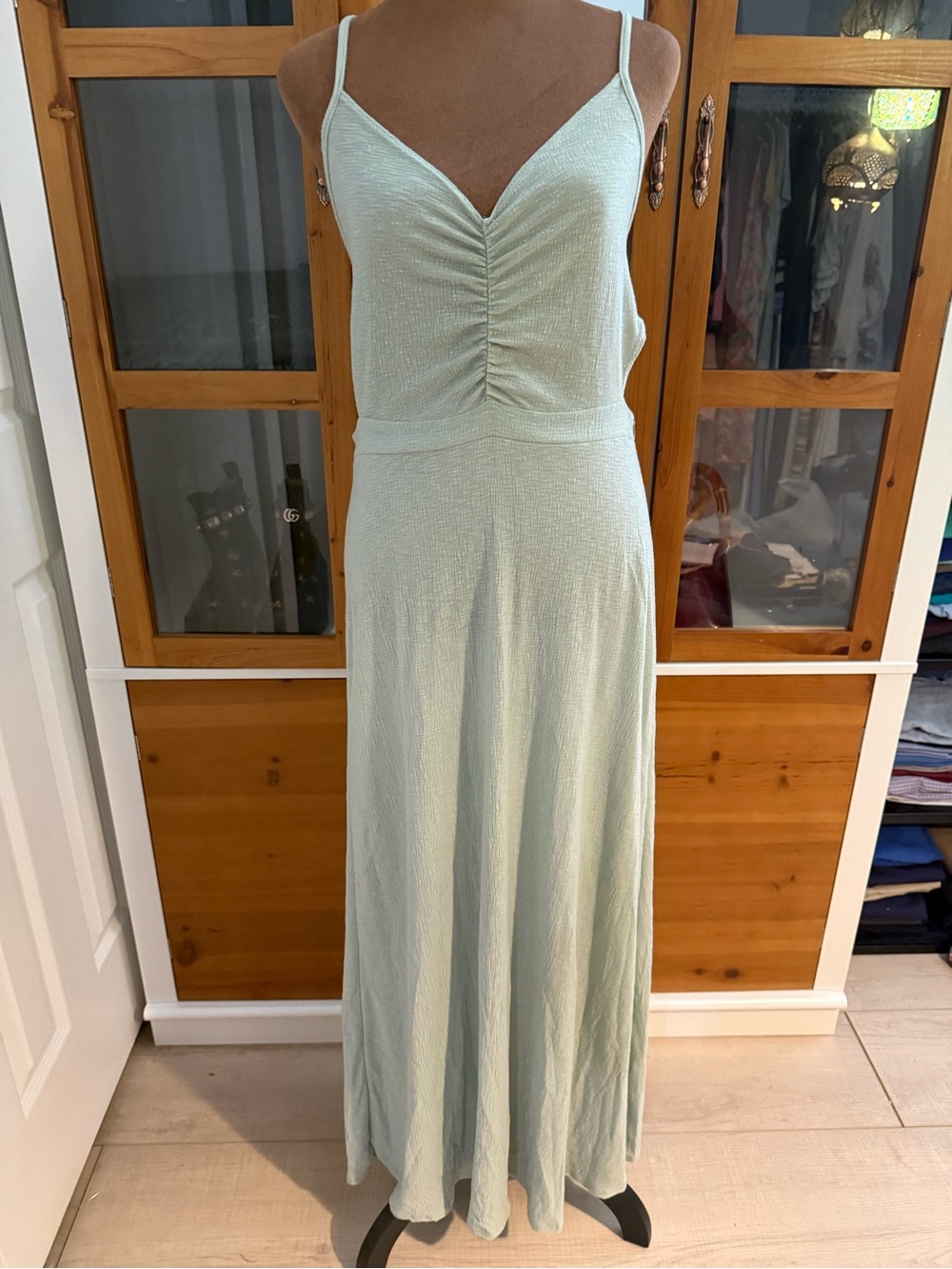 Rolla Coster Pale Mint Maxi Dress with Ruched Bodice and Cut Out Sides